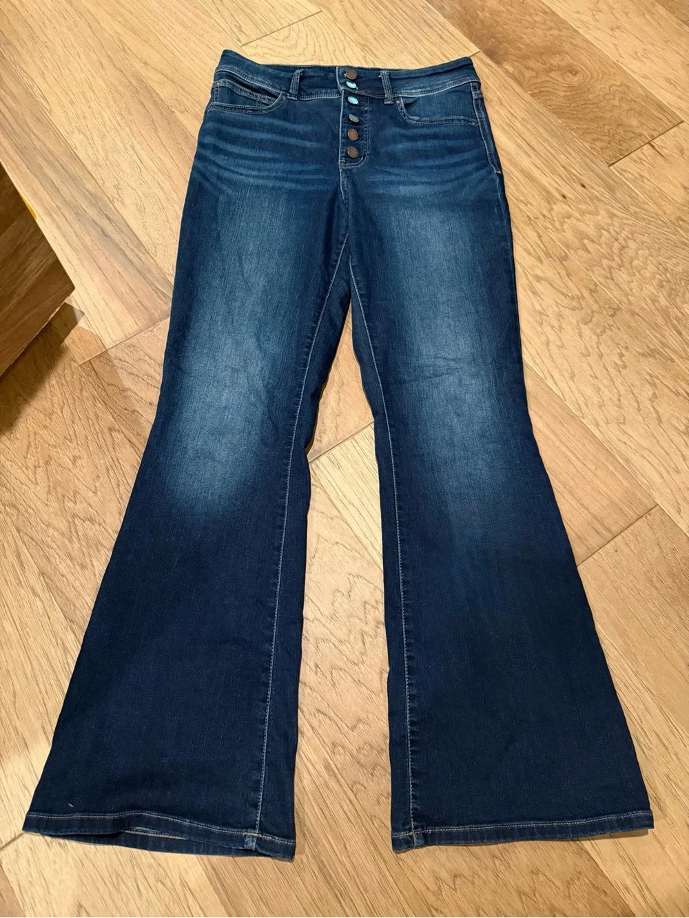 Maurices Deep Indigo Button-Front Flare Jeans